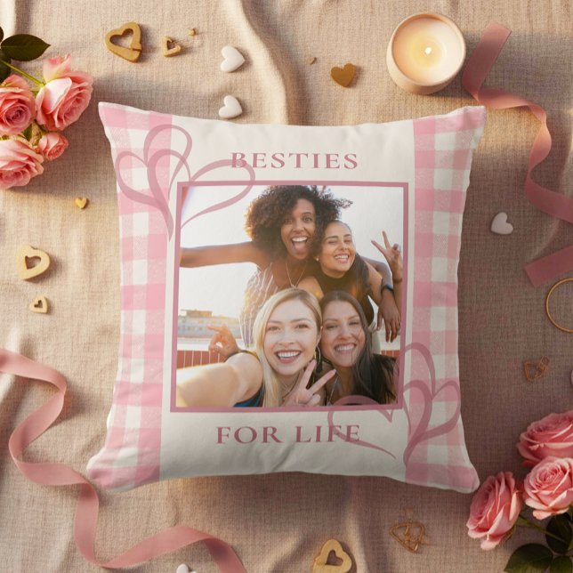 Almofada Cute Pink Besties For Life Photo Galentine's Day (Criador carregado)