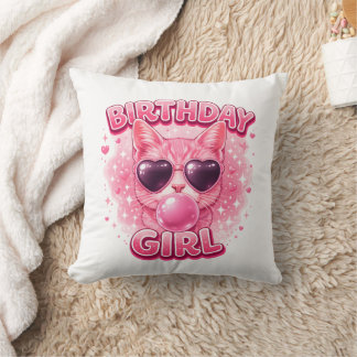 Almofada Cute Pink Cat Birthday Girl Heart Sunglasses