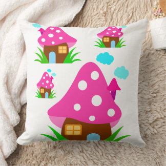 Almofada Cute Pink Mushroom House and Clouds Baby Blanket