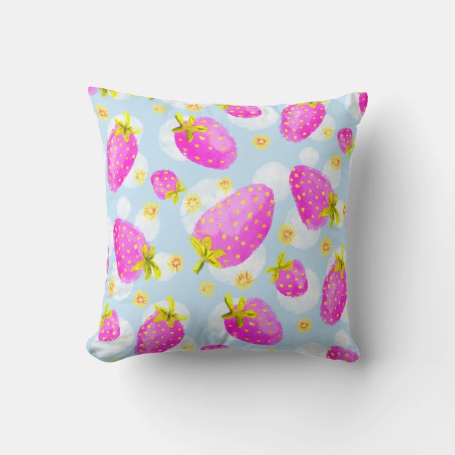 Almofada Cute Pink Strawberry Throw Throw Pillow (Frente)