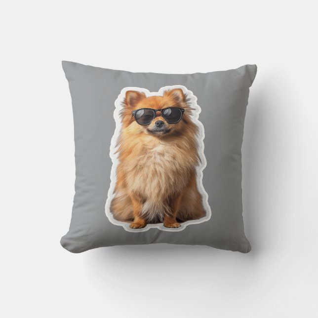 Almofada Cute Pomeranian Dog Funny Animals with Sunglasses (Frente)