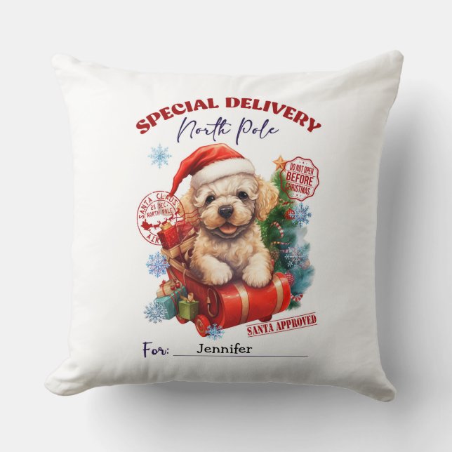 Almofada Cute Poodle Christmas Throw Pillow (Frente)