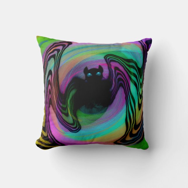 Almofada Cute Psychedelic Colorful Bat Throw Pillow  (Frente)
