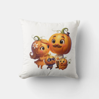 Almofada Cute Pumpkin Family Portrait Fall Throw Pillow