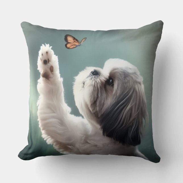 Almofada Cute Puppy & Butterfly Decorative Throw Pillow  (Frente)