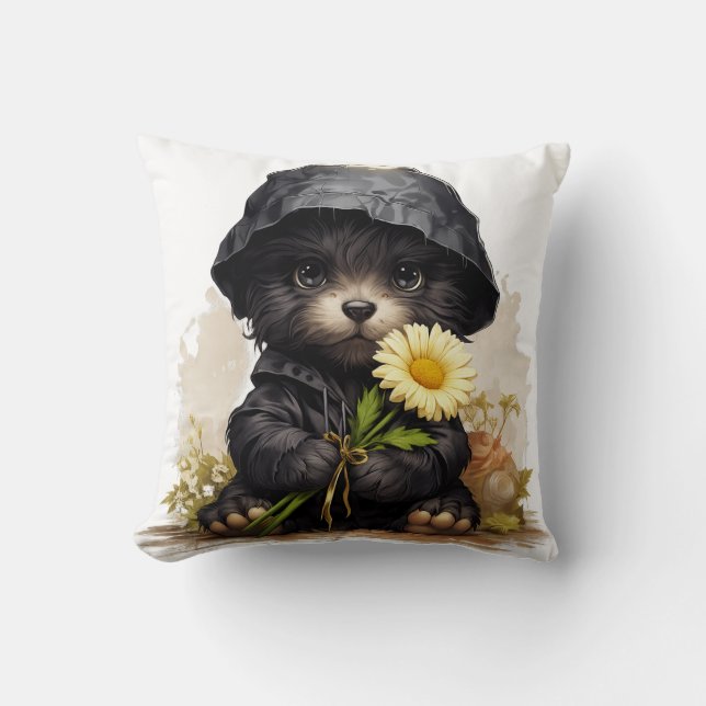 Almofada Cute Puppy Raincoat Pillow Kawaii Dog Nursery Deco (Frente)