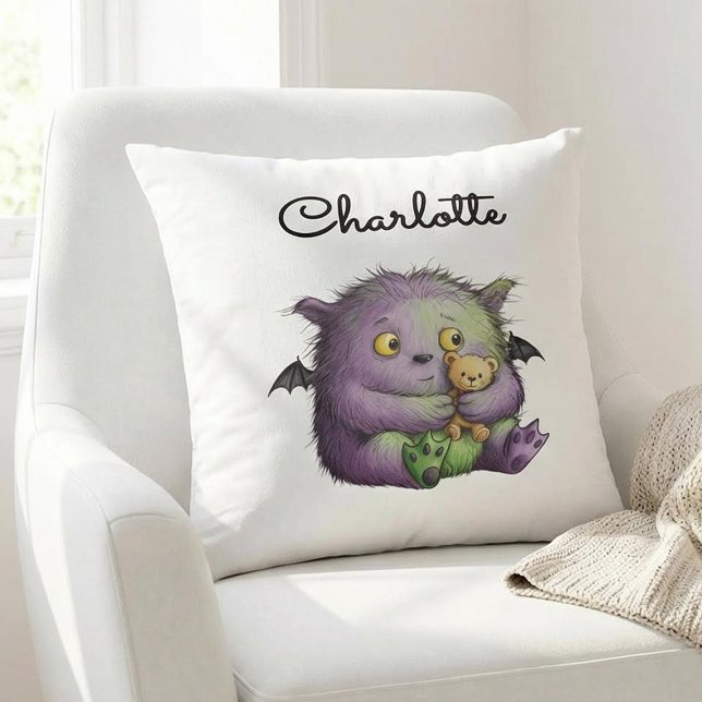 Almofada Cute Purple Green Fluffy Monster Buddy (Criador carregado)