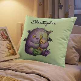 Almofada Cute Purple Green Fluffy Monster Buddy