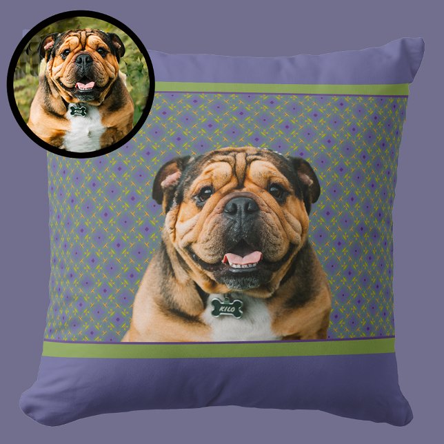Almofada Cute Purple Modern Photo Gift for Puppy Dog Mom (Criador carregado)
