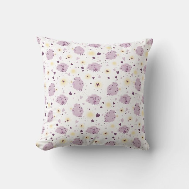 Almofada Cute Purple Sheep Kawaii Pattern Throw Pillow (Frente)