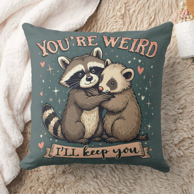 Almofada Cute Raccoon e Ferret Hug com uma citação engraçad (Cobertor)