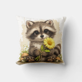 Almofada Cute Raccoon Flower Pillow Kawaii Animal