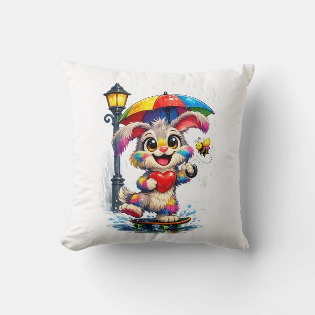 Almofada Cute Rainbow Bunny with Umbrella Design (Frente)