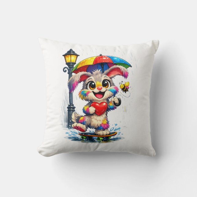 Almofada Cute Rainbow Bunny with Umbrella Design (Frente)