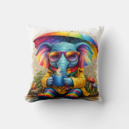 Almofada Cute Rainbow Elephant Under Umbrella Cozy Rain Aes