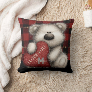 Almofada Cute Red Plaid Bear I Love You Custom Monogram