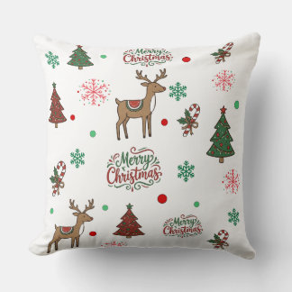Almofada Cute Reindeer & Tree Merry Christmas Pattern Throw