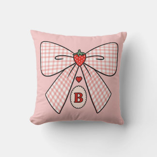 Almofada Cute Retro Monogram Initials Strawberry Coquette