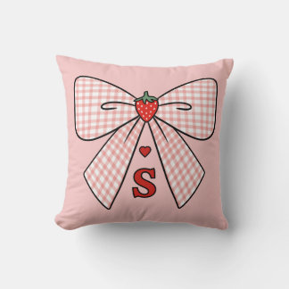 Almofada Cute Retro Monogram Initials Strawberry Coquette