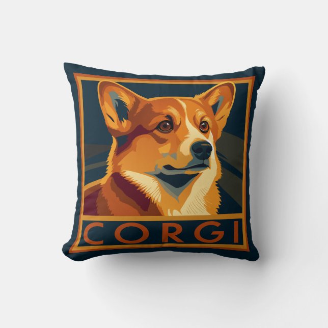 Almofada Cute Retro Pembroke Welsh Corgi (Frente)