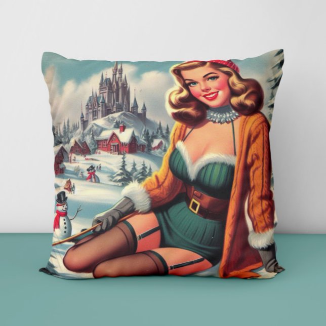 Almofada Cute Retro Winter Pin-up (Criador carregado)