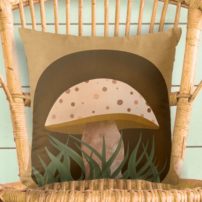 Almofada Cute Rustic Woodland Mushroom (Rustic Woodland Mushroom Cute Throw Pillow. Illustration, Home Decor, Cute, Earthy, Nature, Brown)