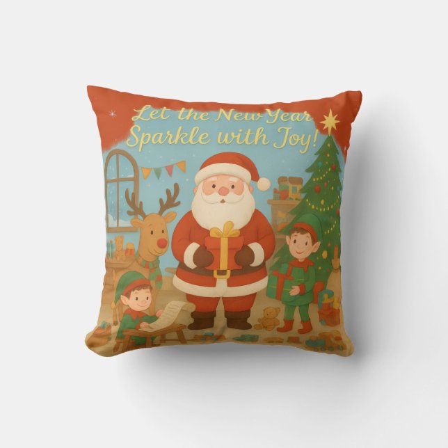 Almofada Cute Santa & Elves New Year Holiday Card (Frente)