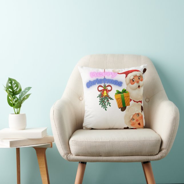 Almofada Cute Santa & Mrs. Claus Merry Christmas Greeting  (Cadeira)