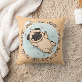 Almofada Cute Sleeping Pug Dreaming of Treats Throw Pillow 