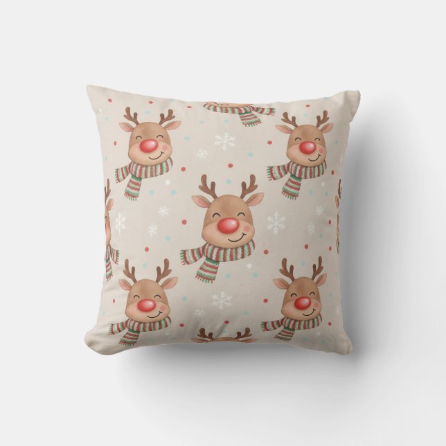 Almofada Cute Smiling Reindeer Christmas Throw Pillow (Frente)