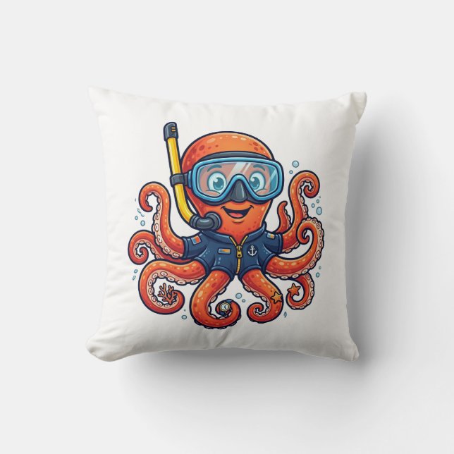 Almofada Cute Snorkeling Octopus - Ocean Explorer (Frente)
