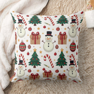 Almofada Cute Snowman & Candy Cane Christmas Throw Pillow 