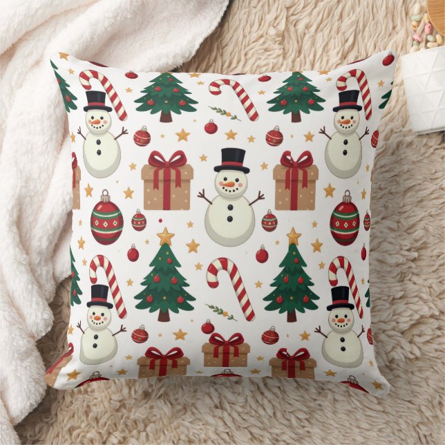 Almofada Cute Snowman & Candy Cane Christmas Throw Pillow  (Cobertor)