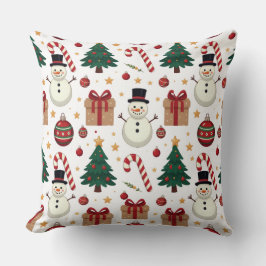 Almofada Cute Snowman & Candy Cane Christmas Throw Pillow