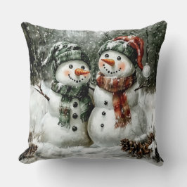 Almofada Cute Snowman Couple Christmas Throw Pillow