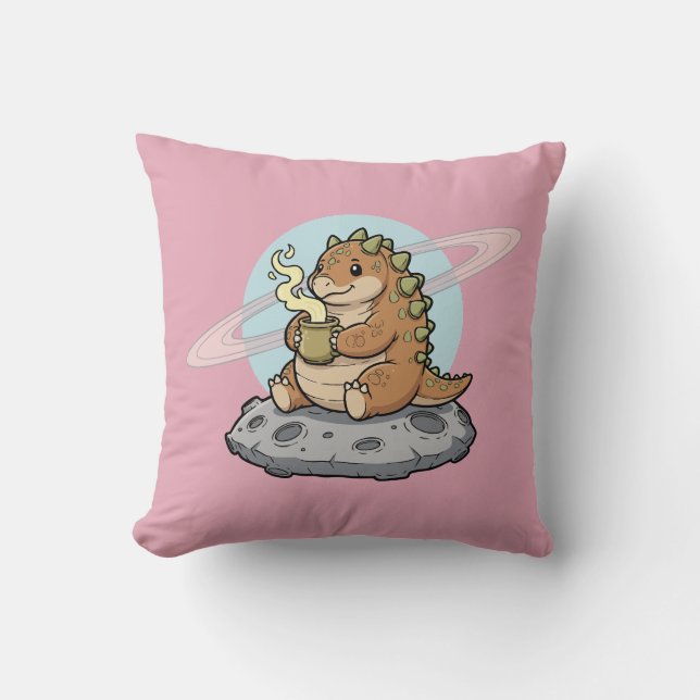 Almofada Cute Space Dinosaur Coffee Illustration (Frente)