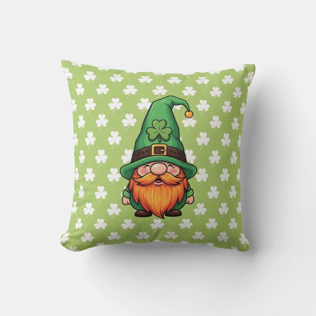 Almofada Cute St. Patrick's Day Lucky Leprechaun Gnome  (Frente)