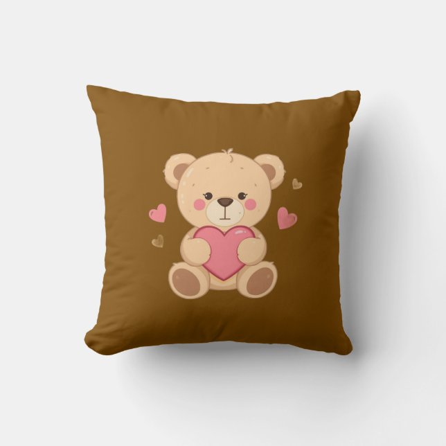 Almofada Cute Teddy Bear Holding Heart – Valentine Love Ill (Frente)