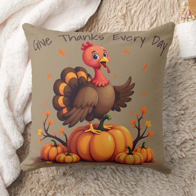 Almofada Cute Thanksgiving Turkey Autumn Pumpkins Scene (Cobertor)