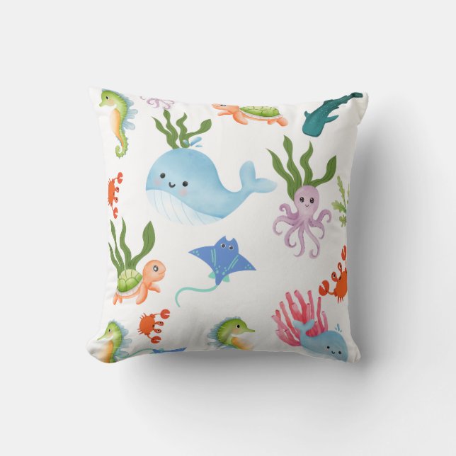 Almofada Cute Underwater Friends – Ocean Animals Pattern  (Frente)