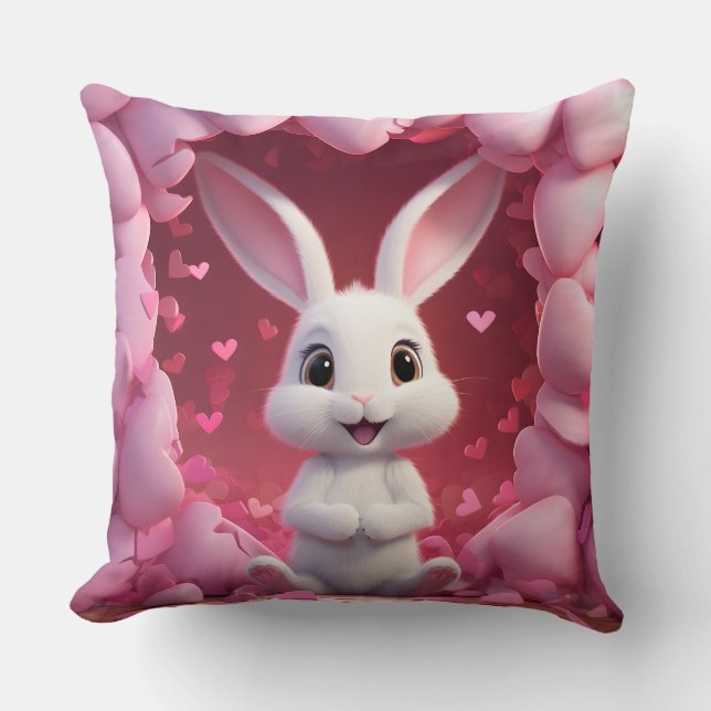 Almofada Cute Valentine Bunny Throw Pillow  (Frente)