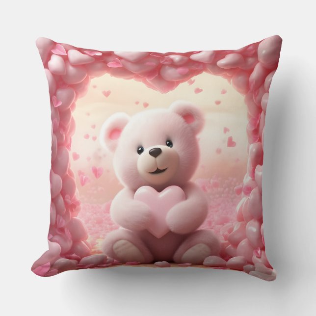 Almofada Cute Valentine Teddy Bear Throw Pillow (Frente)
