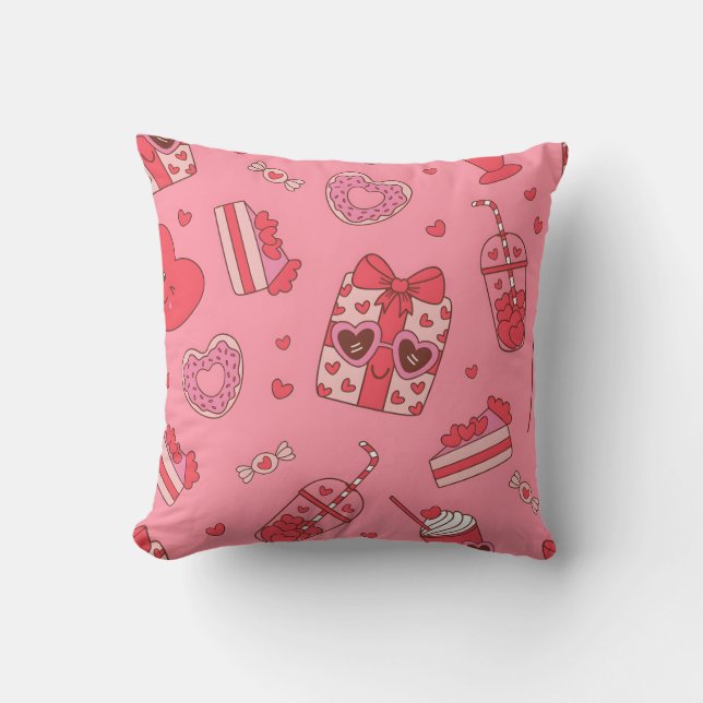 Almofada Cute Valentine Treats Pattern Throw Pillow (Frente)