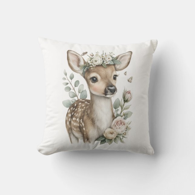 Almofada Cute Watercolor Baby Animals with Flowers (Frente)