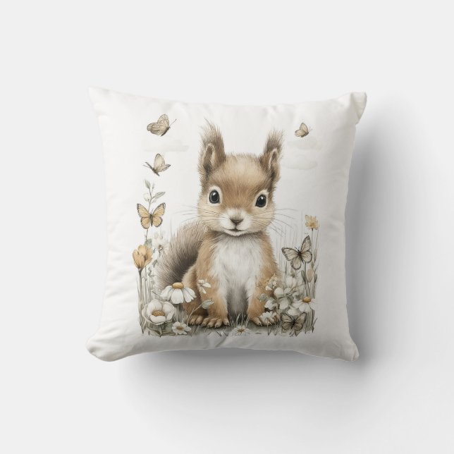 Almofada Cute Watercolor Baby Animals with Flowers (Frente)