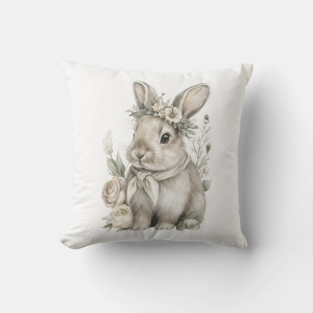 Almofada Cute Watercolor Baby Animals with Flowers (Frente)