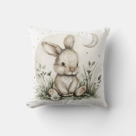 Almofada Cute Watercolor Bunny Rabbit with Moon and Stars