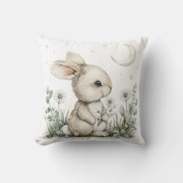 Almofada Cute Watercolor Bunny Rabbit with Moon and Stars