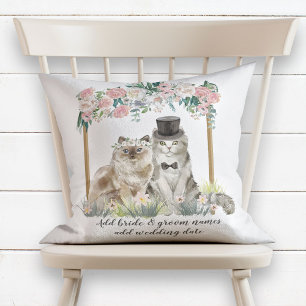 Almofada Cute Watercolor Cats Just Married Wedding Keepsake