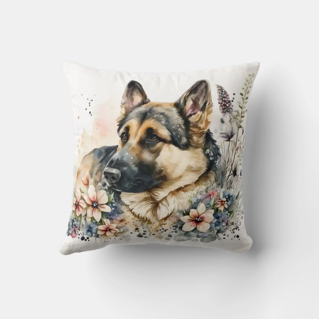 Almofada Cute Watercolor German Shepherd Dog (Verso)